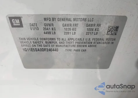 2013 Chevrolet Malibu 2Lt z USA, uszkodzony, nr VIN 1G11E5SA0DF246440